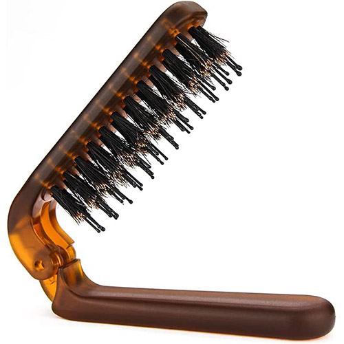 Travel Folding Hair Brush, Collapsable Portable Pocket Boar Bristle Hair Brush