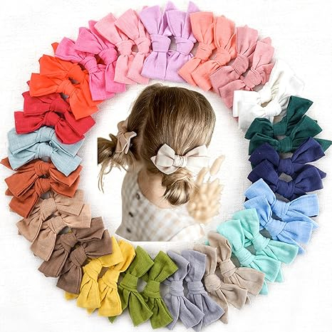 40 Pieces Girls Hair Bows 3 inches Linen Fabric Bows