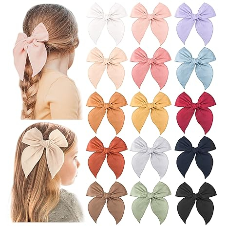 Pack of 15 Fable Girls Hair Bows Cotton Linen
