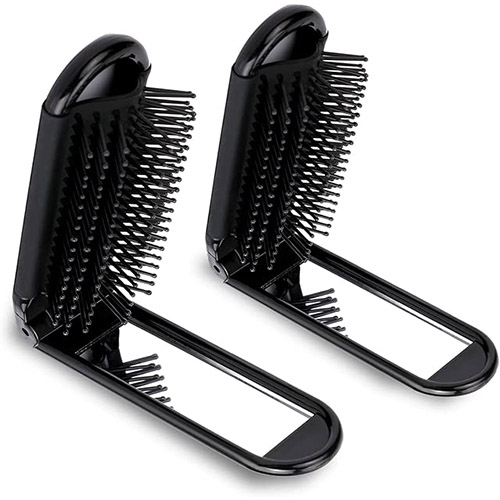 Travel Hair Brush with Mirror,2 Pack Folding Wet Hairbrush Travel Size