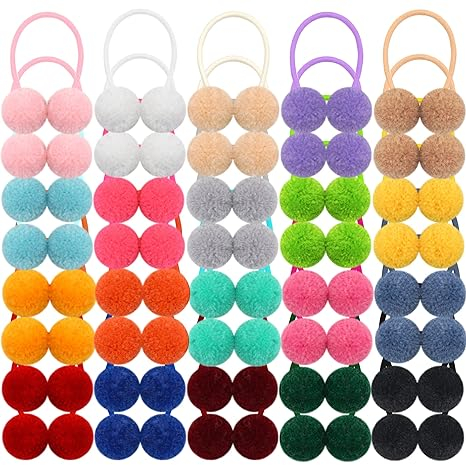 80Pcs Small Pom Ball Elastic Hair Fluffy Ponytail Holders