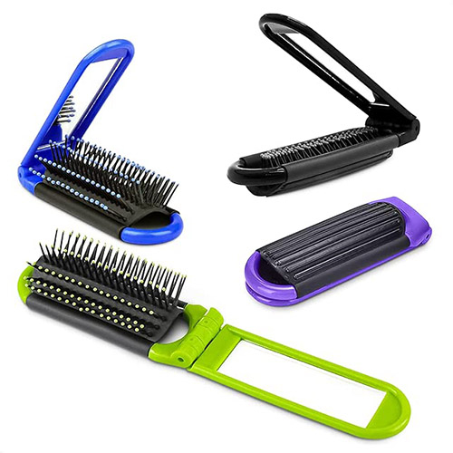 Foldable Hair Brush with Compact Mirror