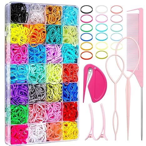 28 Colored Rubber Bands for Hair, 1500 Pcs Small Girls Hair Ties
